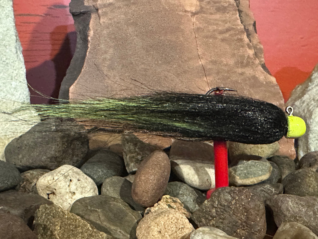 Worm Nose Jig -  Black Chartreuse Synthetic